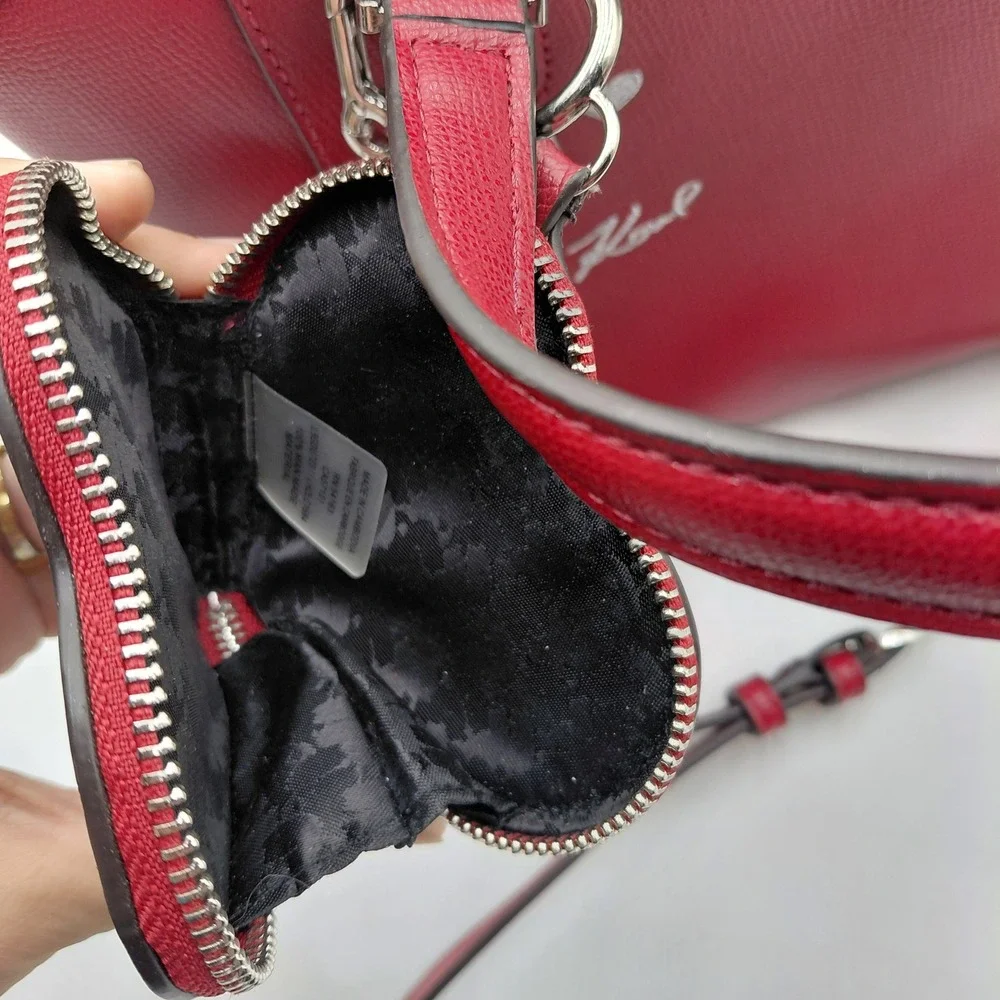 Karl Lagerfeld Paris Red Satchel Handbag Paris Charms Heart Coin Purse Crossbody